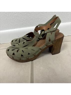 Eric Michael Leather Cut Out Sage Green Block Heels